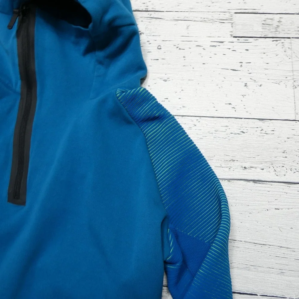 Nike Hoodie Sweatshirt Mens Large Blue 1/2 Zip Striped Sleeves Fleece Pullover
